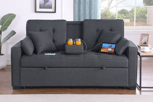 English Elm Cody Woven Fabric Sleeper Loveseat with Charging Console and Pocket Coil Support B061S00957