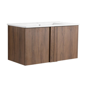English Elm 36" Floating Bathroom Vanity Light Oak Modular Cabinet with Gel Coat Integrated Sink Brown Ebony,Glossy White W3450S00066