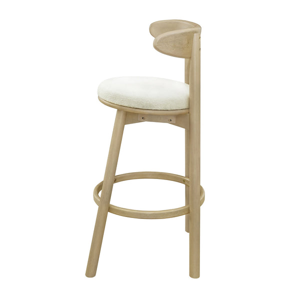 English Elm Christopher Knight Home® - Round Chunky Cushion Bar Stool with Curved Ergonomic Back, Solid Rubberwood Frame, Durable Comfort Beige,Natural Ash N771P346003A