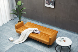 English Elm Sofa Bed Velvet Upholstered Convertible with Gold Metal Legs for Studio Spaces Ginger B205P246430