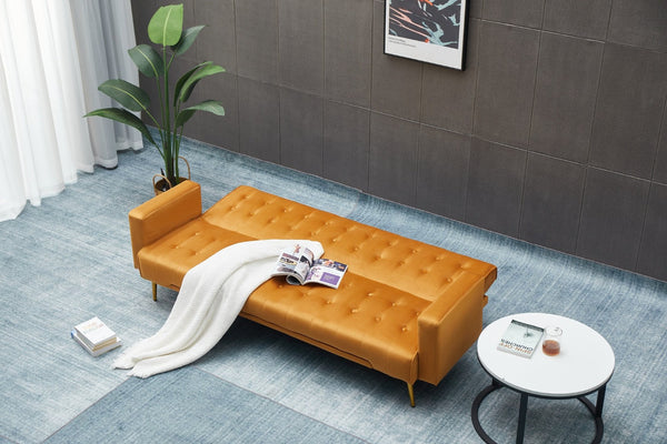 English Elm Sofa Bed Velvet Upholstered Convertible with Gold Metal Legs for Studio Spaces Ginger B205P246430