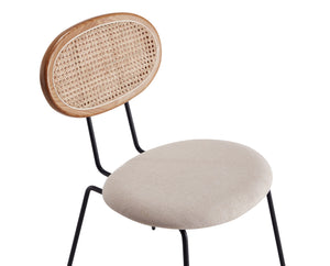 English Elm Jardin Cane Back Upholstered Dining Chair with Metal Legs, Woven Polycotton Seat, Fully Assembled Natural+Cream B365P398300