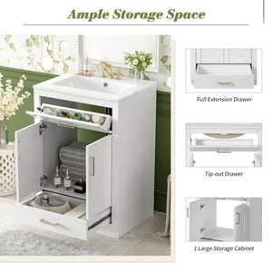 English Elm 24" Bathroom Vanity With Integrated Ceramic Sink, Sleek Storage Cabinet & Easy Assembly For Style N710P341037K