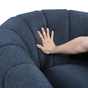 English Elm Modern Swivel Chair with Ottoman in Bouclé Fabric, Solid Wood Frame, Cozy Curved Design for Living Rooms Blue 32 L x 31 W x 31.25 H B011P281845