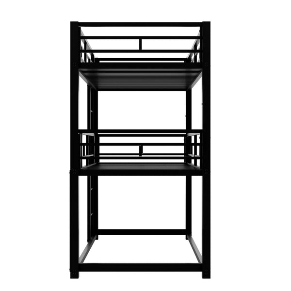 English Elm Metal Triple Bunk Bed Steel Frame Twin Three Tier Guardrails for Shared Rooms Black GX000230AAB