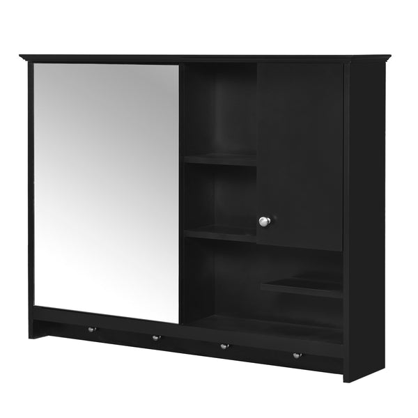 English Elm 36 Inch Wall Mounted Medicine Cabinet with HD Mirror, Adjustable Shelves, Towel Hooks, Modern Style Black N710P254924B