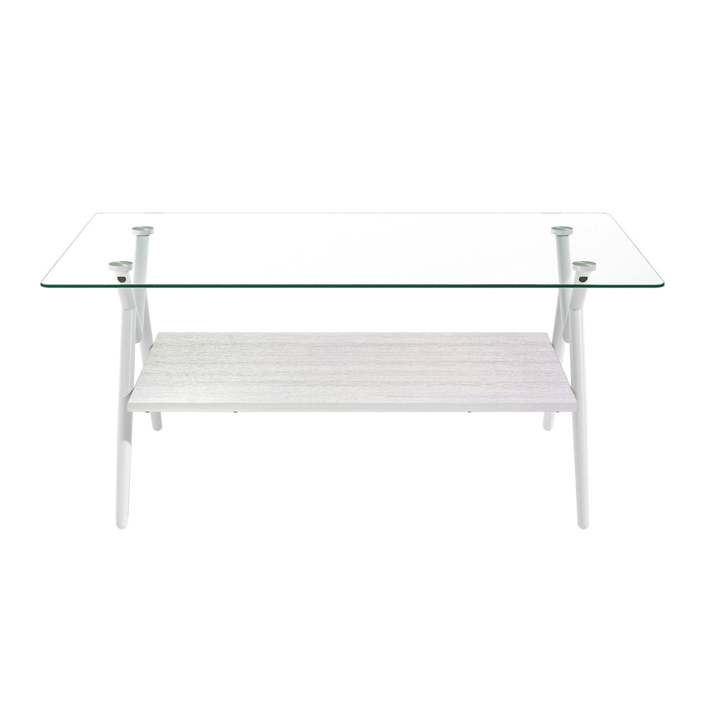 English Elm Coffee Table Set Of 3 With Tempered Glass & Mdf Storage, Modern Design For Living Room Elegance W241S00049