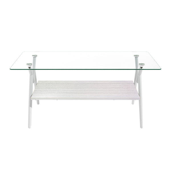 English Elm Coffee Table Set Of 3 With Tempered Glass & Mdf Storage, Modern Design For Living Room Elegance W241S00049