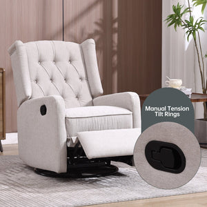 English Elm Coolmore Linen Swivel Glider Recliner with 360 Rotation Ergonomic Nursery Lounge Seat W1539P151225