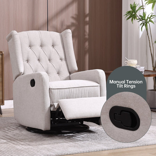 English Elm Coolmore Linen Swivel Glider Recliner with 360 Rotation Ergonomic Nursery Lounge Seat W1539P151225