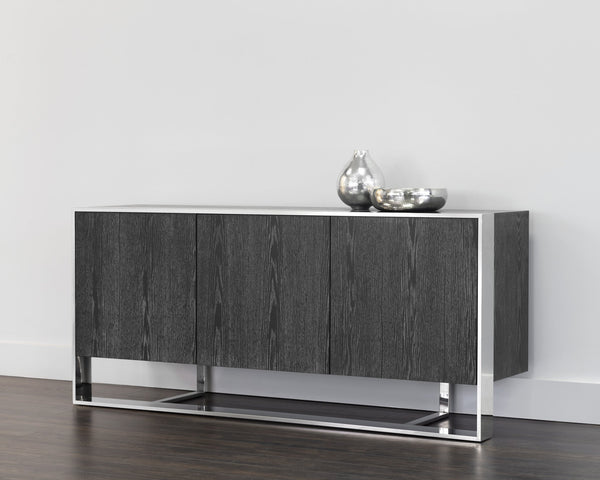 Sunpan Dalton Modern Sideboard - Stunning German Oak Veneer Design with Ample Storage for Any Space Stainless Steel / Grey