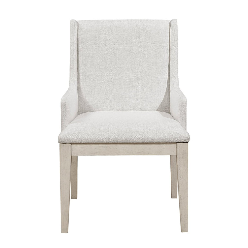 English Elm Beautiful Ivory Fabric Dining Armchairs Set of 2 with Antique White Wood Frame B011P446680