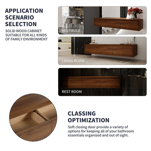 English Elm 60 Inch Wall-Mounted Bathroom Vanity With Resin Sink, Soft-Close Drawers & Floating Design Charm W999S00258