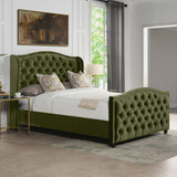 English Elm Marcella Upholstered Shelter Headboard Bed Set, Queen, Olive Green Performance Velvet