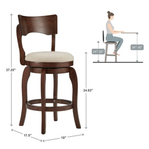 Monaghan Swivel Counter Stool Rubberwood Frame with Padded Seat Kitchen Seating
