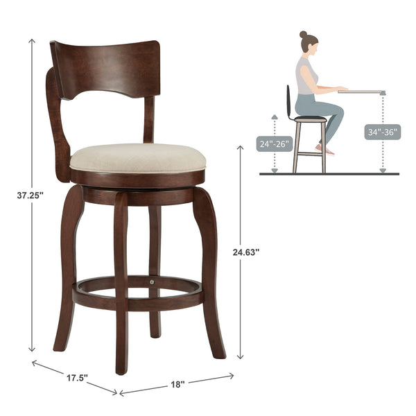 Monaghan Swivel Counter Stool Rubberwood Frame with Padded Seat Kitchen Seating