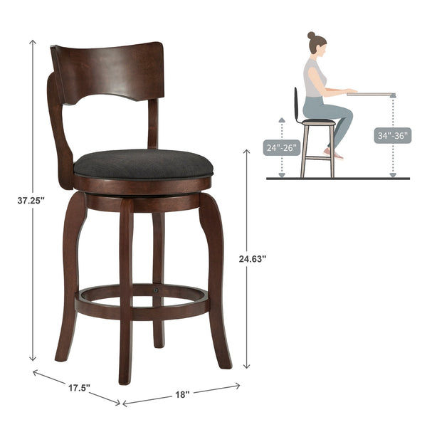 Monaghan Swivel Counter Stool Rubberwood Frame with Padded Seat Kitchen Seating