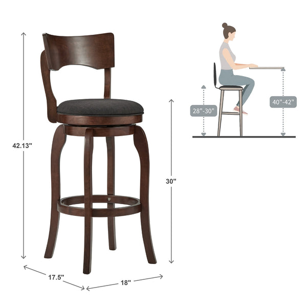 Monaghan Swivel Barstool Solid Rubberwood Frame Upholstered Padded Seat Pub Kitchen