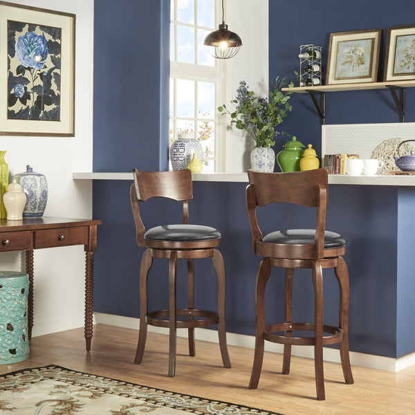 Monaghan Swivel Barstool Solid Rubberwood Frame Upholstered Padded Seat Pub Kitchen