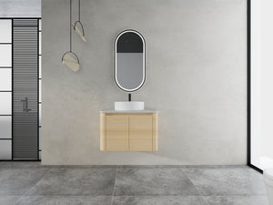 English Elm 30'' Wall-Mounted Bathroom Vanity With Ceramic Art Sink, Soft-Close Doors & Modern Plywood Design W999S00462