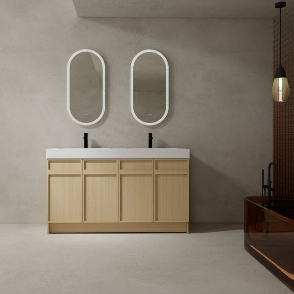 English Elm 60" Freestanding Vanity with Double Resin Sink, Scratch & Water-Resistant Plywood, Soft-Close Doors (Modern) W999S00266