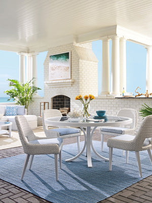 Lexington Tommy Bahama Outdoor 3460-870c Ocean Breeze Round Dining Table - Elegant Coastal Design With Marine Blue Glass Top White Wood 3460-870c