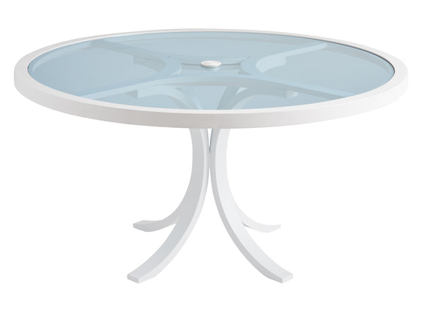 Lexington Tommy Bahama Outdoor 3460-870c Ocean Breeze Round Dining Table - Elegant Coastal Design With Marine Blue Glass Top White Wood 3460-870c