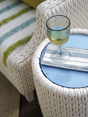 Lexington Tommy Bahama Outdoor 3460-952 Ocean Breeze Accent Table With Elegant Glass Top And Pearl White Finish For Outdoor Living White Wood 3460-952