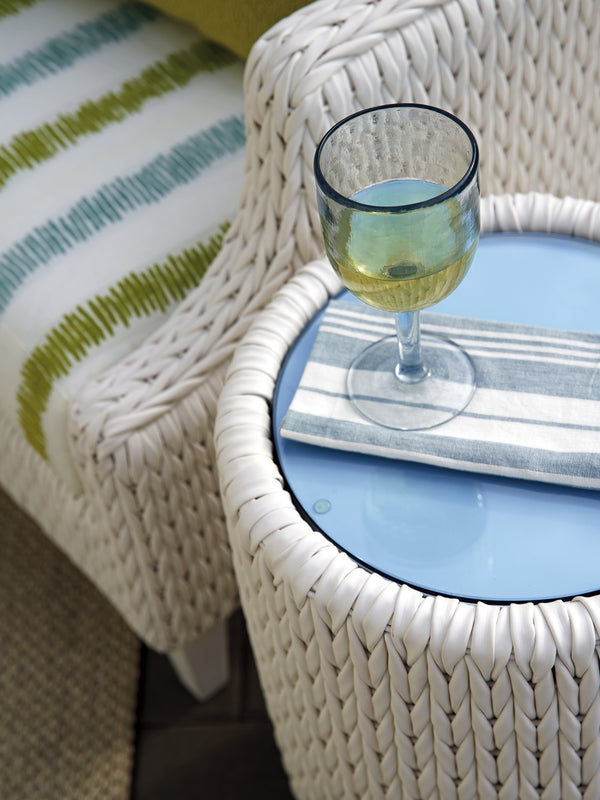 Lexington Tommy Bahama Outdoor 3460-952 Ocean Breeze Accent Table With Elegant Glass Top And Pearl White Finish For Outdoor Living White Wood 3460-952