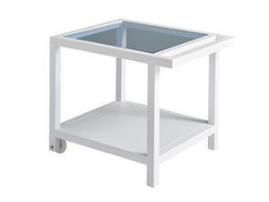 Lexington Tommy Bahama Outdoor 3460-955 Ocean Breeze Promenade Mobile End Table With Elegant Herringbone Weave And Wheels White Wood 3460-955