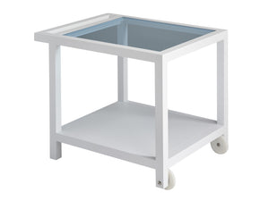Lexington Tommy Bahama Outdoor 3460-955 Ocean Breeze Promenade Mobile End Table With Elegant Herringbone Weave And Wheels White Wood 3460-955