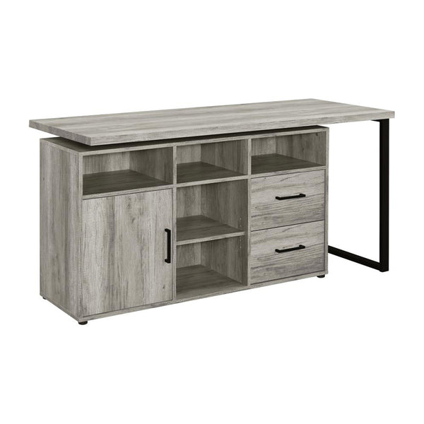 English Elm 59-inch L-Shape Desk Grey Driftwood with Geometric Frame, 5 Open Shelves & 2 Drawers for Organized Workspaces B016P381031