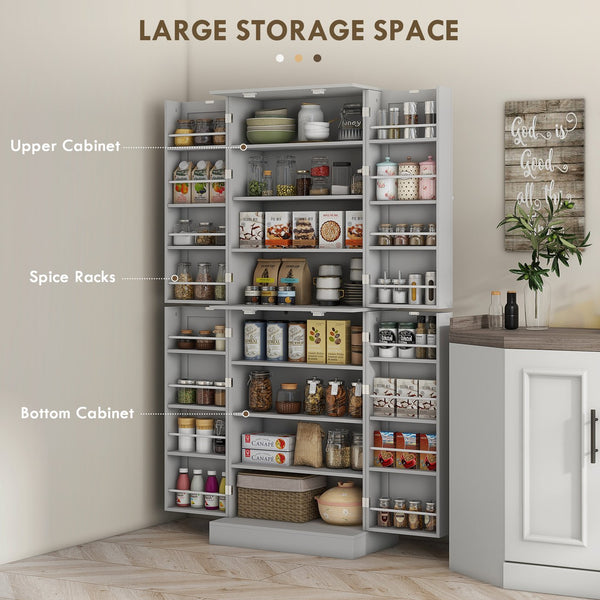 English Elm Homcom 65" Modern Kitchen Pantry Cabinet - Stylish Freestanding Storage With Adjustable Shelves & Doors W2225P229292