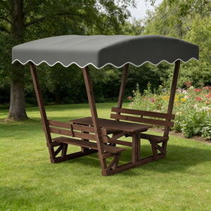 English Elm 5'x3' Wooden Gazebo Patio Shelter with Oxford Canopy Bench Seating and Slatted Table W1422S00075