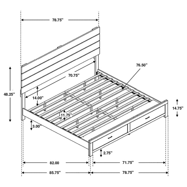 English Elm Geary Barrel Oak Eastern King Platform Bed with Slatted Headboard and Dual Footboard Storage Drawers B062S00699