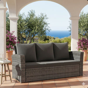 English Elm 67.7" Outdoor Wicker Three Seat Sofa High Back Pe Frame Patio Lounge Furniture Black B082P455125