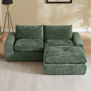 English Elm Modern Chenille Modular Sofa with Ottoman Thick Cushions for Living Room or Apartment Green W3396S00068