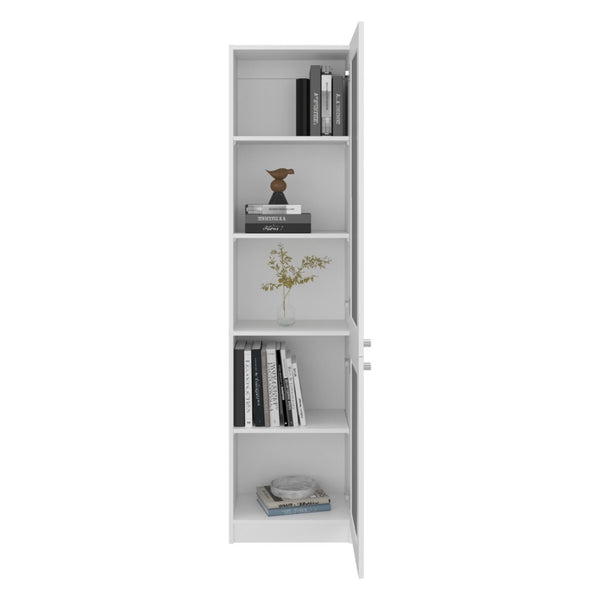 English Elm Home Vertical Freestanding Bookcase with Open Shelving and Enclosed Lower Cabinet White B200P465730