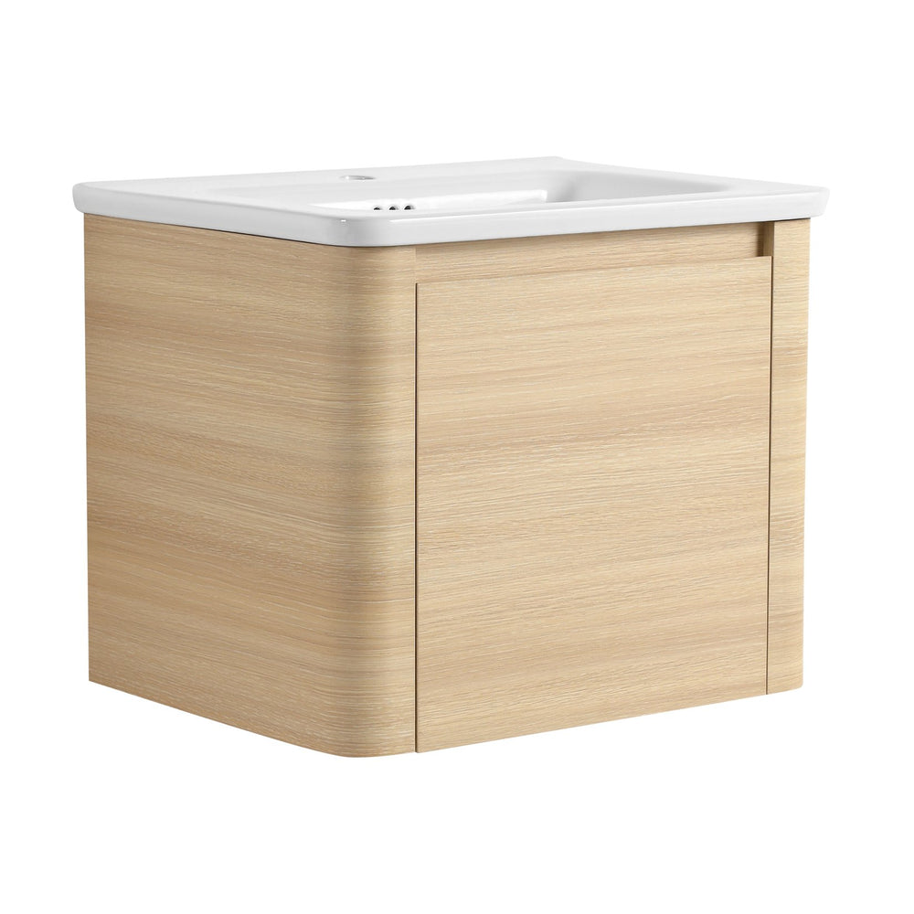 English Elm 24'' 24" Wall-Mounted Bathroom Vanity with Ceramic Sink, Soft-Close Door, Plywood Build, Space-Saving Design Ameican White Oak W999P317925