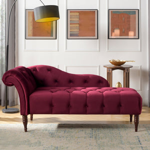 English Elm Jennifer Taylor Home - Samuel Tufted Roll Arm Chaise Lounge in Lux Velvet Upholstery with Kiln-Dried Hardwood Frame and Plush Support Burgundy B2719P238290