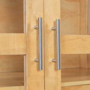 English Elm Topmax Solid Pine Pantry Cabinet with Glass Doors Four Drawers Farmhouse Storage Natural SP000086AAA