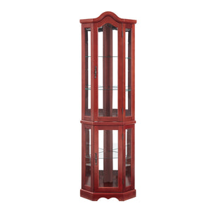 English Elm Lighted Corner Curio Cabinet - Elegant Cherry Display Case With Adjustable Shelves & Integrated Lighting W1758P294650