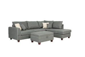 English Elm Beautiful 3-pcs Sectional Sofa with Reversible Chaise and Storage Ottoman Plush Summer Hues Comfort Steel Gray 76 L x 35 W x 16 H B011S01054