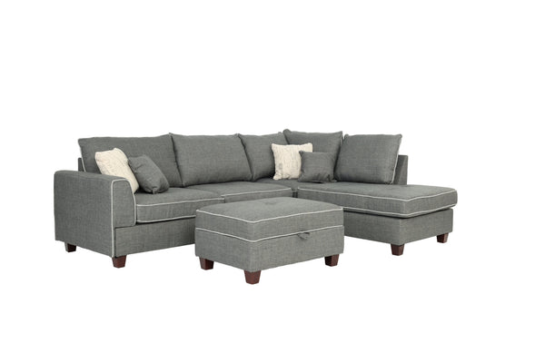 English Elm Beautiful 3-pcs Sectional Sofa with Reversible Chaise and Storage Ottoman Plush Summer Hues Comfort Steel Gray 76 L x 35 W x 16 H B011S01054
