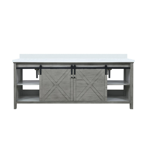 English Elm Ash Grey Double Bath Vanity 84" W With Cultured Marble Countertop, Soft-Close Drawers & Storage Solutions B2731P260176