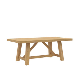 Alpine Furniture Eleanor Trestle Dining Table With Oak Veneer Top, Solid Rubberwood Frame, Seats 6–8, Farmhouse Chic Natural 3466-01