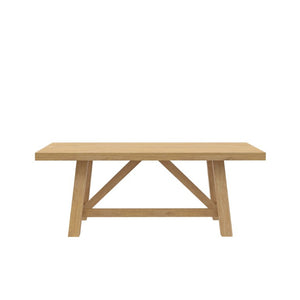 Alpine Furniture Eleanor Trestle Dining Table With Oak Veneer Top, Solid Rubberwood Frame, Seats 6–8, Farmhouse Chic Natural 3466-01