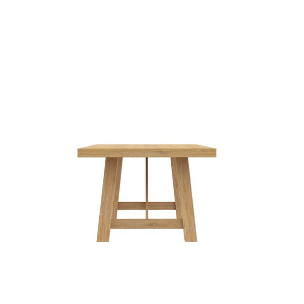 Alpine Furniture Eleanor Trestle Dining Table With Oak Veneer Top, Solid Rubberwood Frame, Seats 6–8, Farmhouse Chic Natural 3466-01