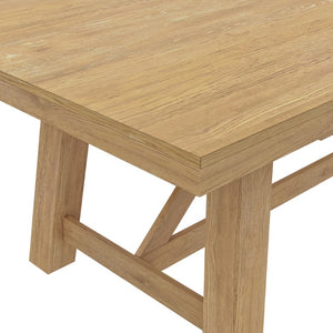 Alpine Furniture Eleanor Trestle Dining Table With Oak Veneer Top, Solid Rubberwood Frame, Seats 6–8, Farmhouse Chic Natural 3466-01