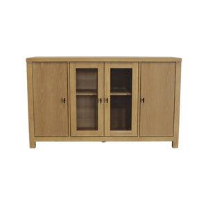 Alpine Furniture Eleanor Light Wood & Glass Sideboard—60"W Storage Console With Adjustable Shelves, Clean Modern Lines 3466-06